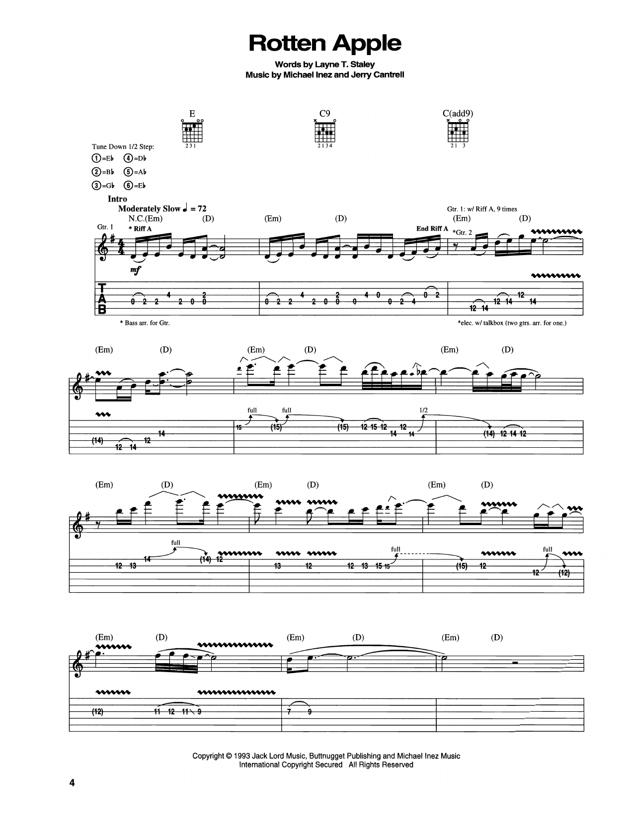 Download Alice In Chains Rotten Apple Sheet Music and learn how to play Guitar Tab PDF digital score in minutes