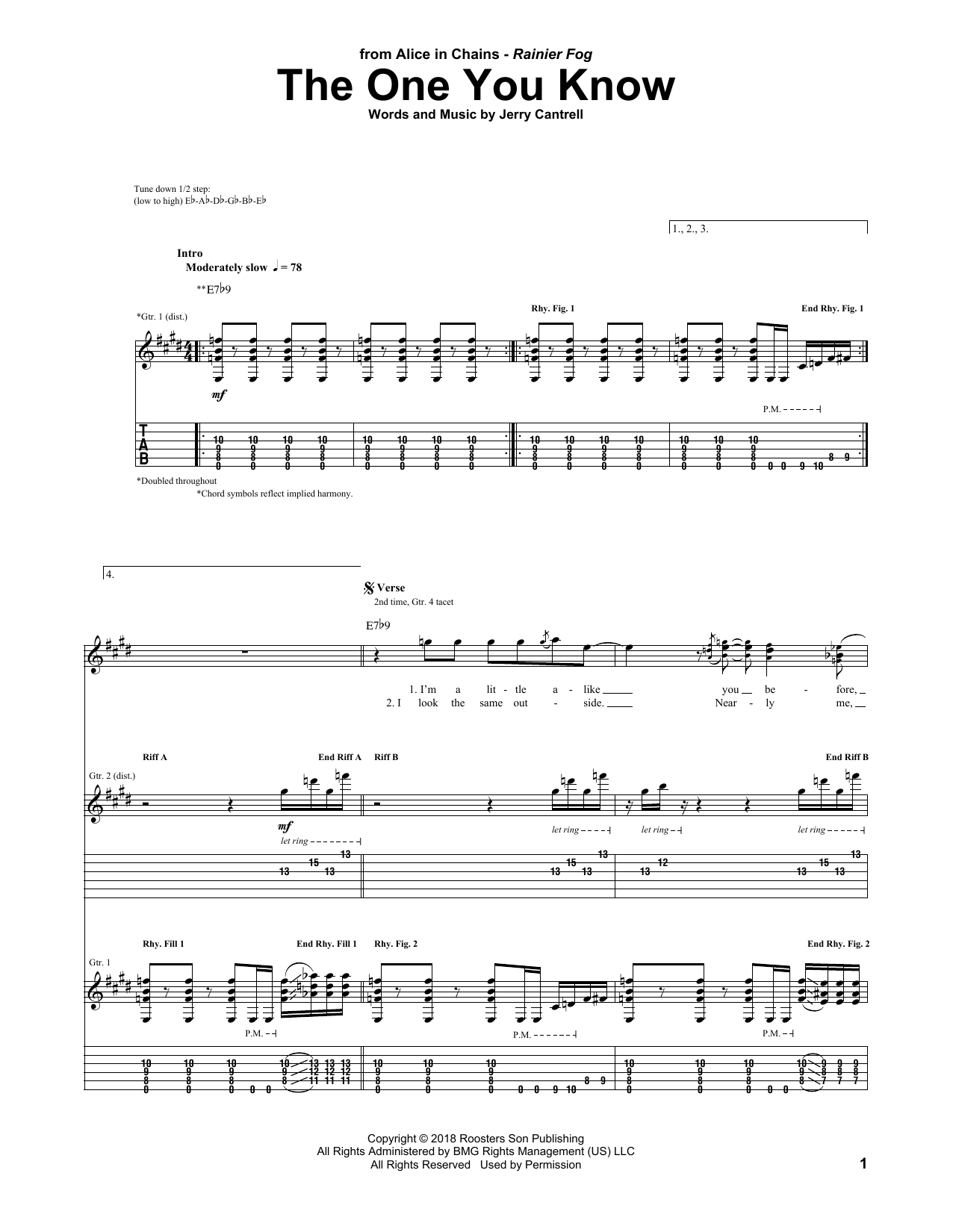 Download Alice In Chains The One You Know Sheet Music and learn how to play Guitar Tab PDF digital score in minutes