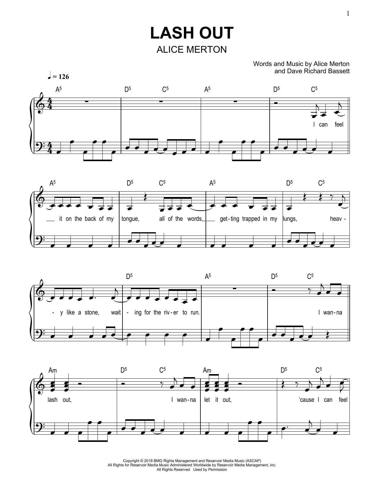 Download Alice Merton Lash Out Sheet Music and learn how to play Easy Piano PDF digital score in minutes