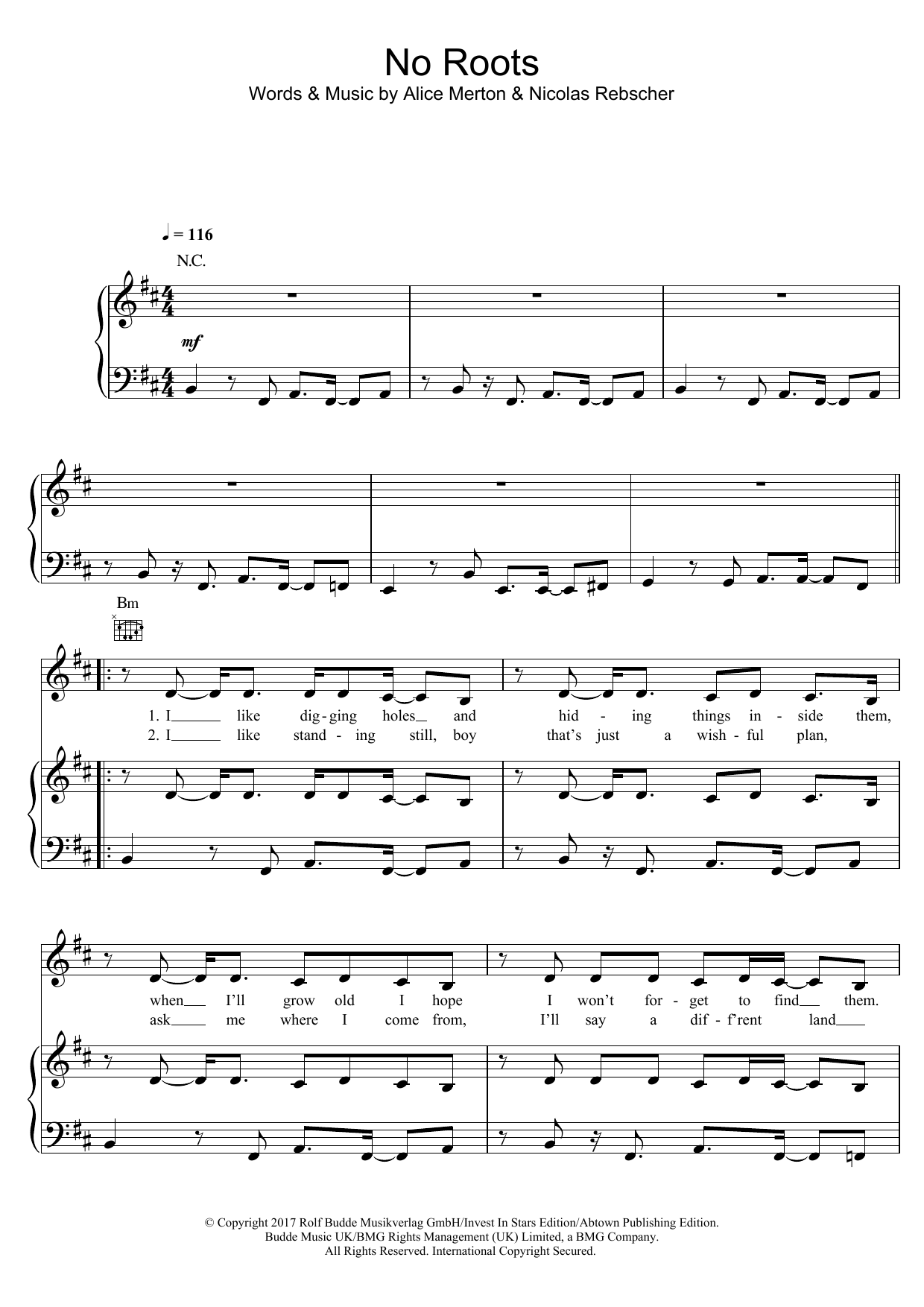 Download Alice Merton No Roots Sheet Music and learn how to play Piano, Vocal & Guitar (Right-Hand Melody) PDF digital score in minutes