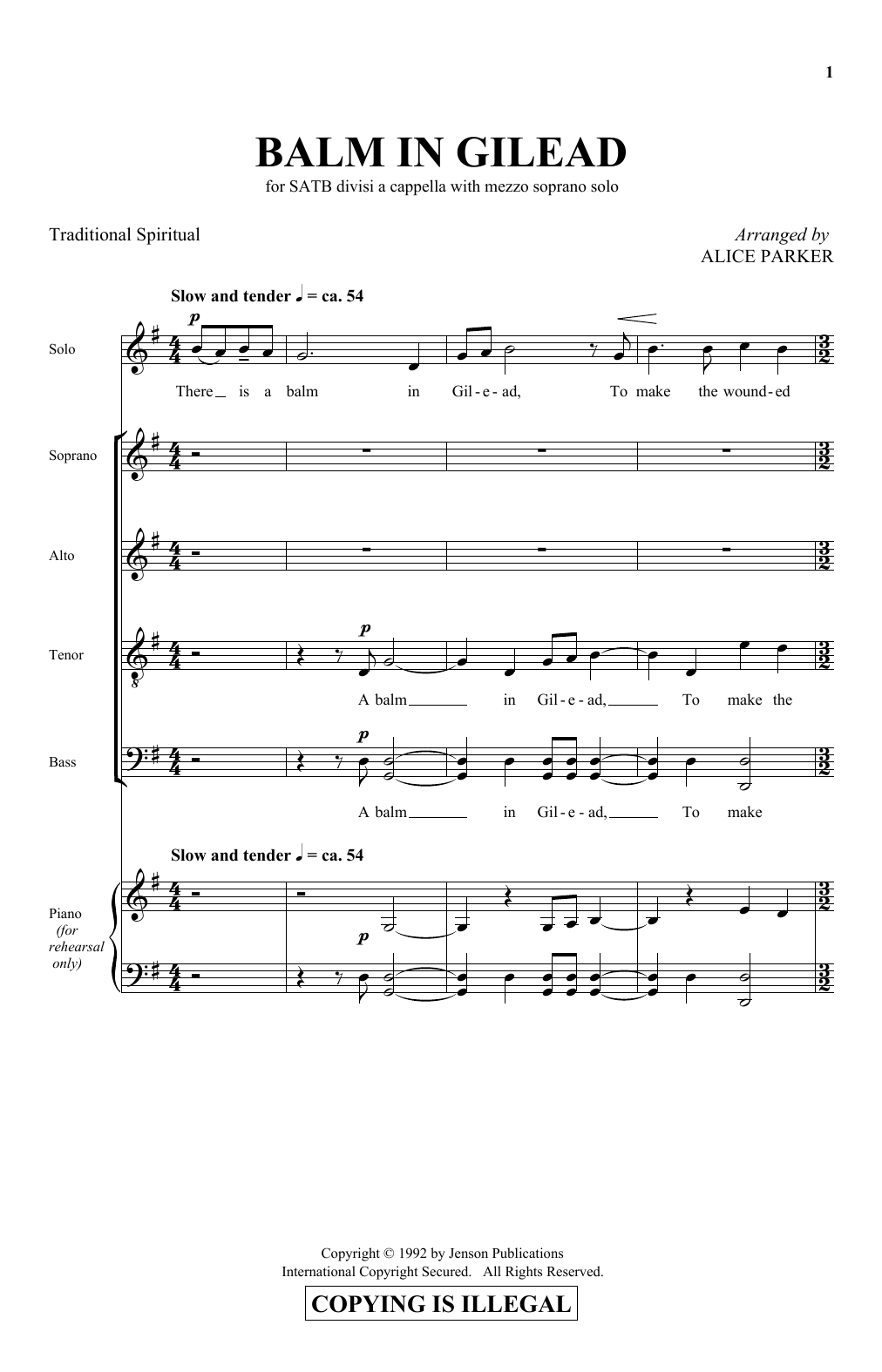Download Alice Parker Balm In Gilead Sheet Music and learn how to play SATB PDF digital score in minutes