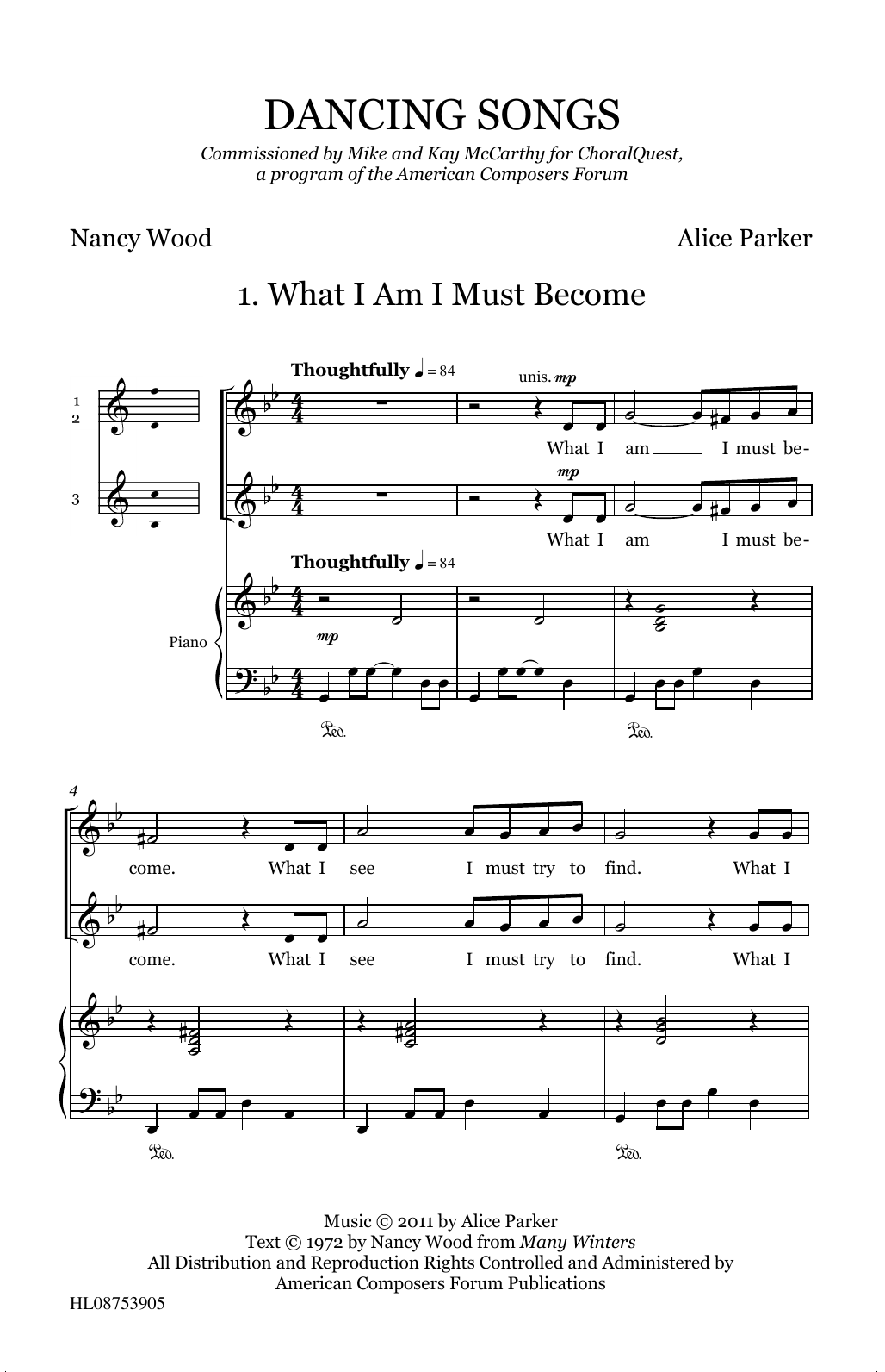 Download Alice Parker Dancing Songs Sheet Music and learn how to play SSA Choir PDF digital score in minutes