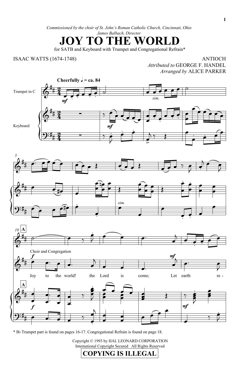 Download Alice Parker Joy To The World Sheet Music and learn how to play SATB PDF digital score in minutes