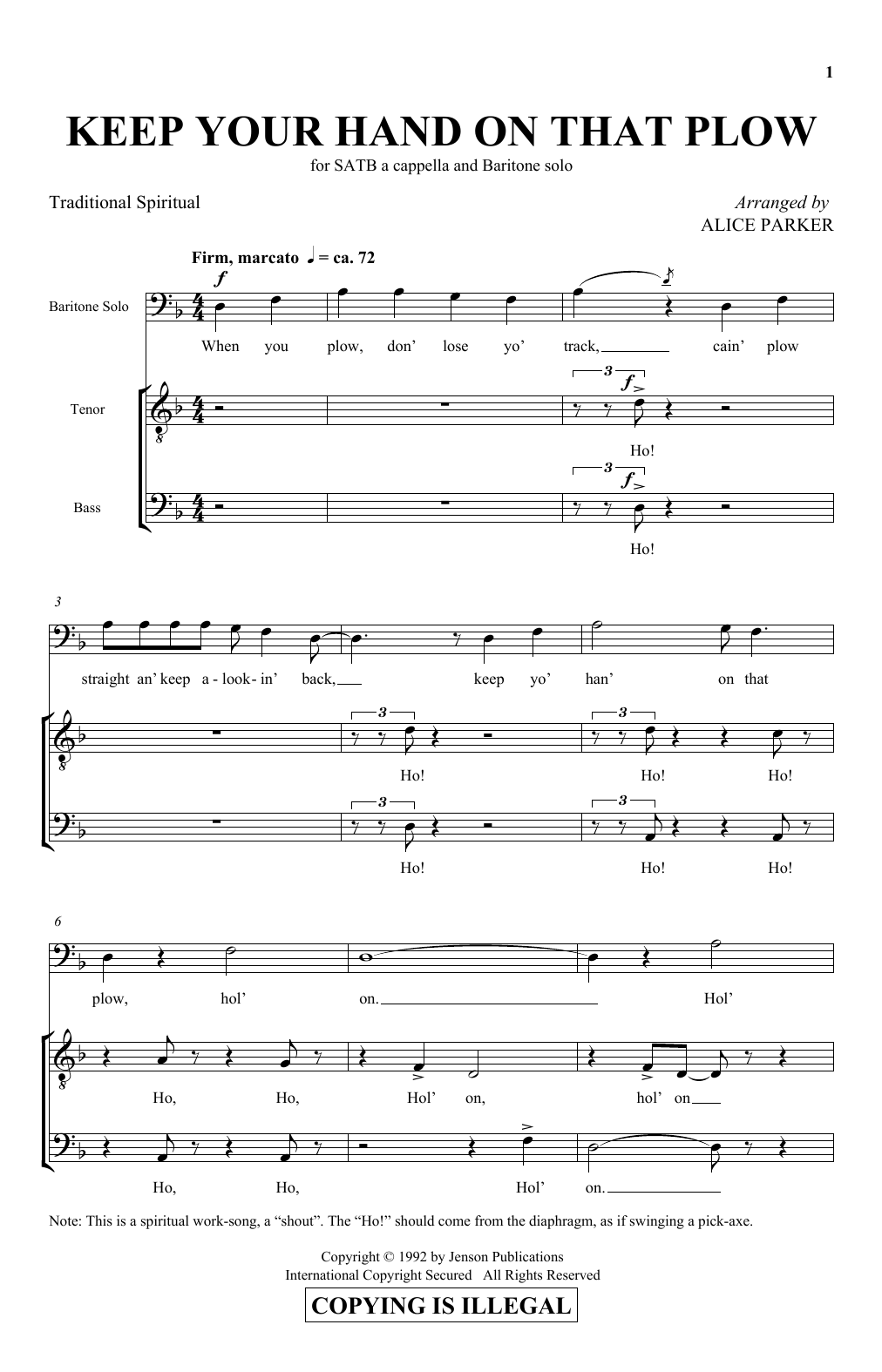 Download Alice Parker Keep Your Hand On That Plow Sheet Music and learn how to play SATB PDF digital score in minutes