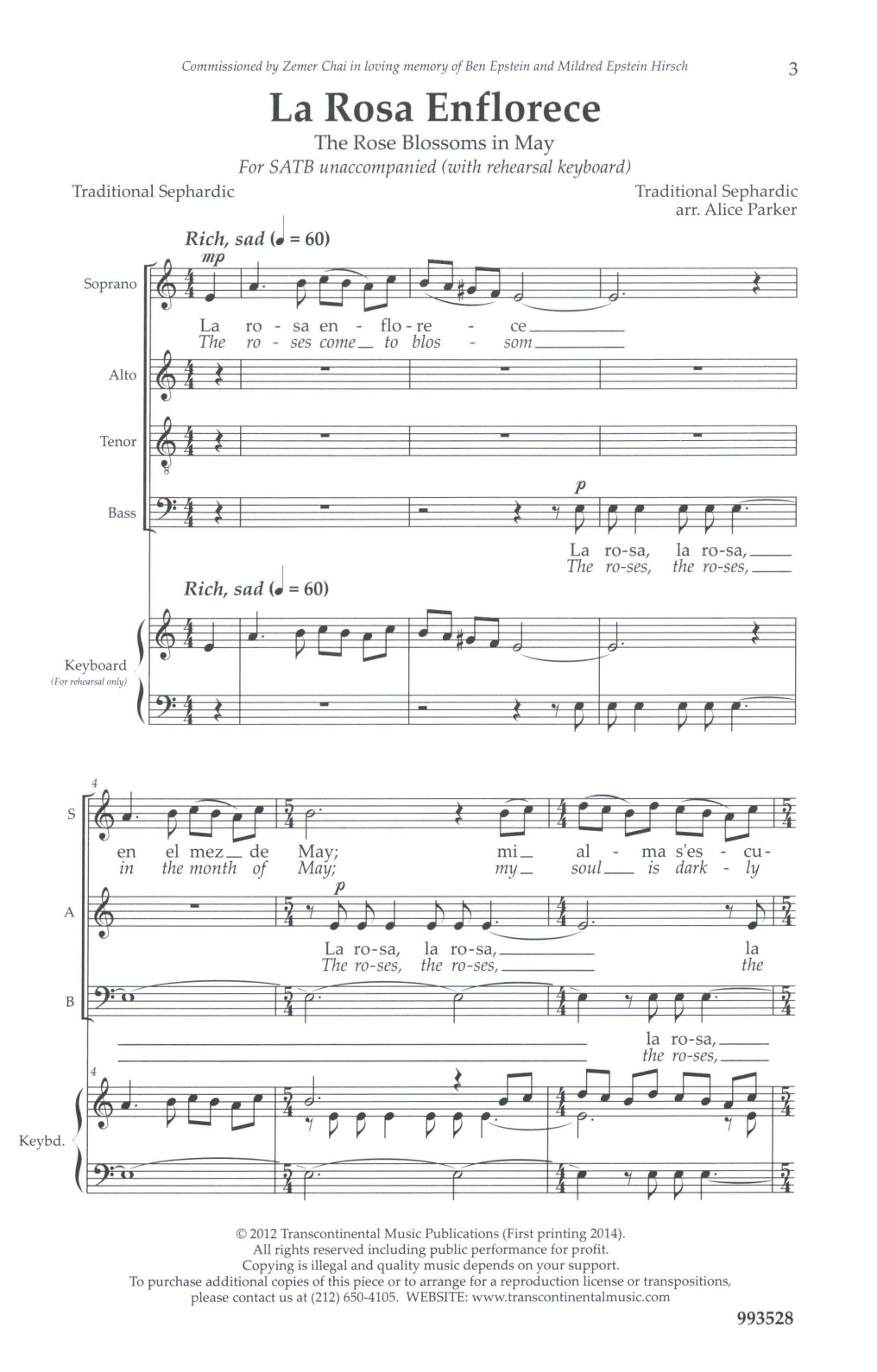 Download Alice Parker La Rosa Enflorece Sheet Music and learn how to play SATB Choir PDF digital score in minutes