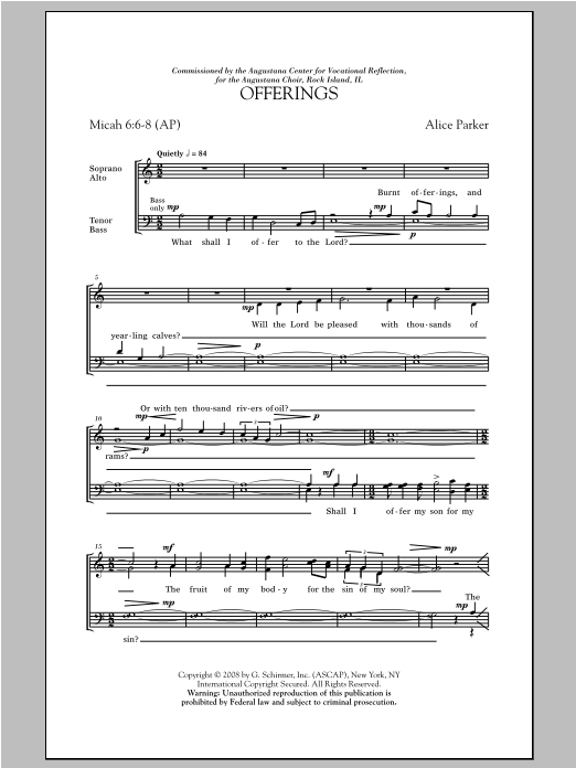 Download Alice Parker Offerings Sheet Music and learn how to play SATB PDF digital score in minutes
