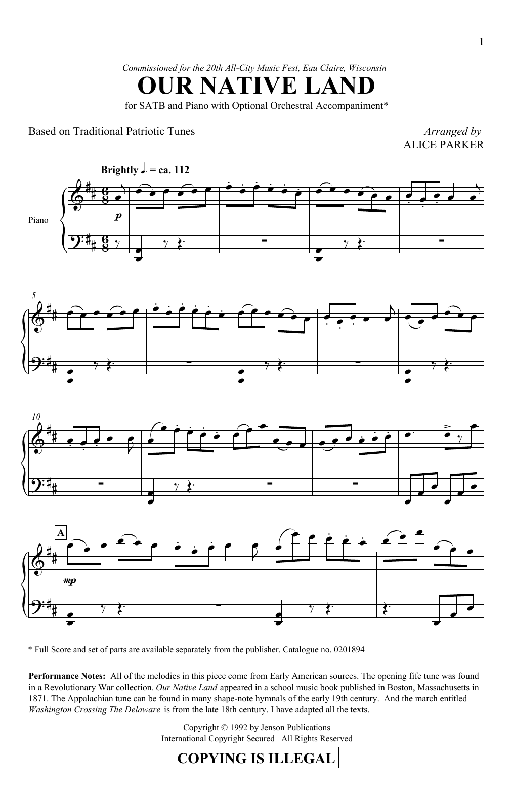 Download Alice Parker Our Native Land Sheet Music and learn how to play SATB PDF digital score in minutes