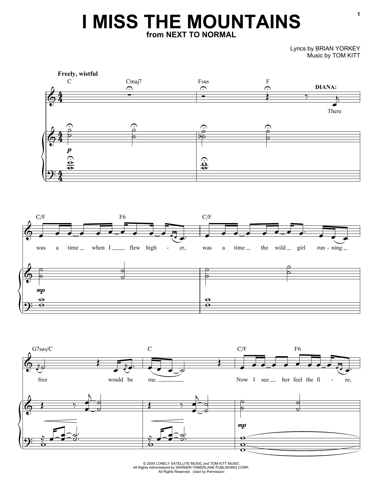 Download Alice Ripley I Miss The Mountains (from Next to Normal) Sheet Music and learn how to play Piano & Vocal PDF digital score in minutes