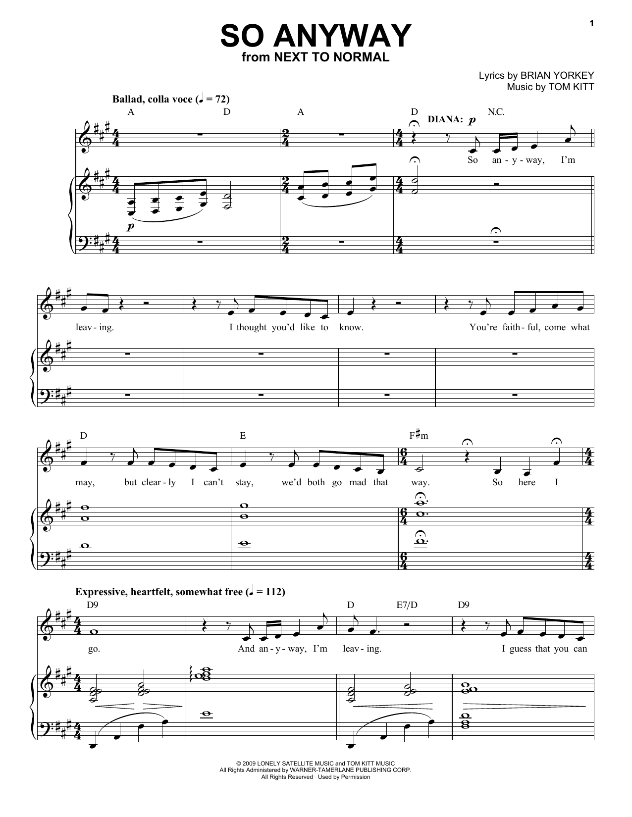 Download Alice Ripley So Anyway (from Next to Normal) Sheet Music and learn how to play Piano & Vocal PDF digital score in minutes