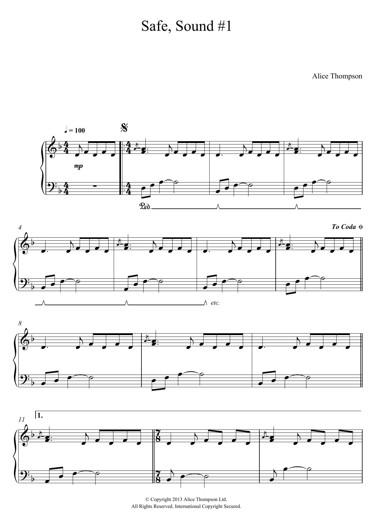 Download Alice Thompson Safe, Sound No. 1 Sheet Music and learn how to play Piano PDF digital score in minutes