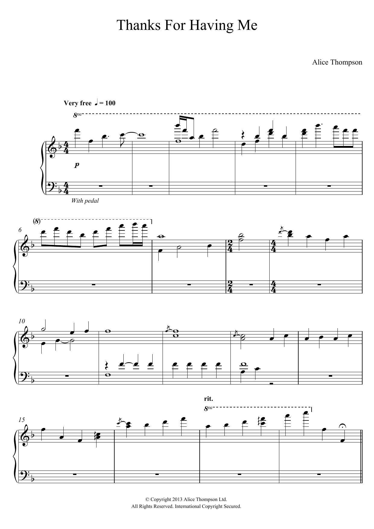 Download Alice Thompson Thanks For Having Me Sheet Music and learn how to play Piano PDF digital score in minutes