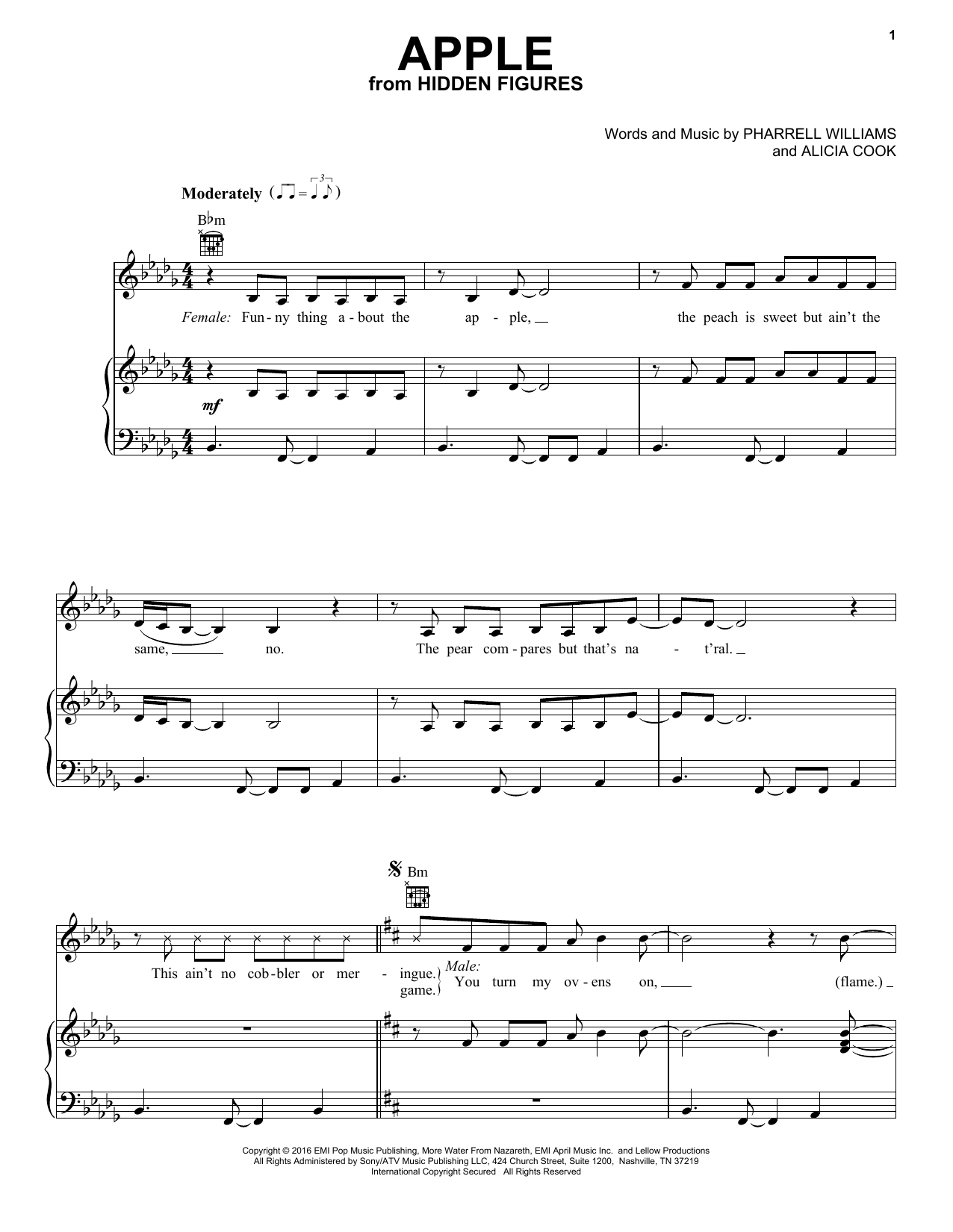 Download Alicia Keys and Pharrell Williams Apple Sheet Music and learn how to play Piano, Vocal & Guitar (Right-Hand Melody) PDF digital score in minutes