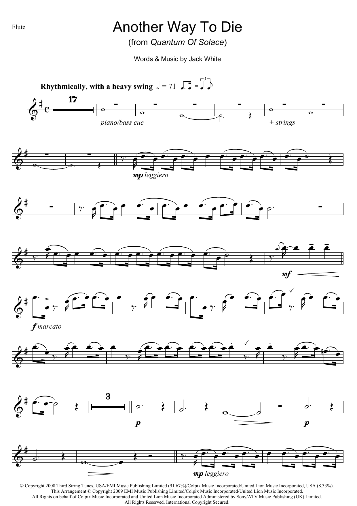 Download Jack White & Alicia Keys Another Way To Die Sheet Music and learn how to play Clarinet PDF digital score in minutes