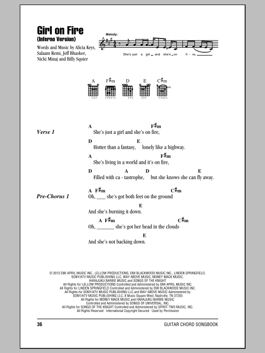 Download Alicia Keys Girl On Fire (Inferno Version) Sheet Music and learn how to play Easy Piano PDF digital score in minutes