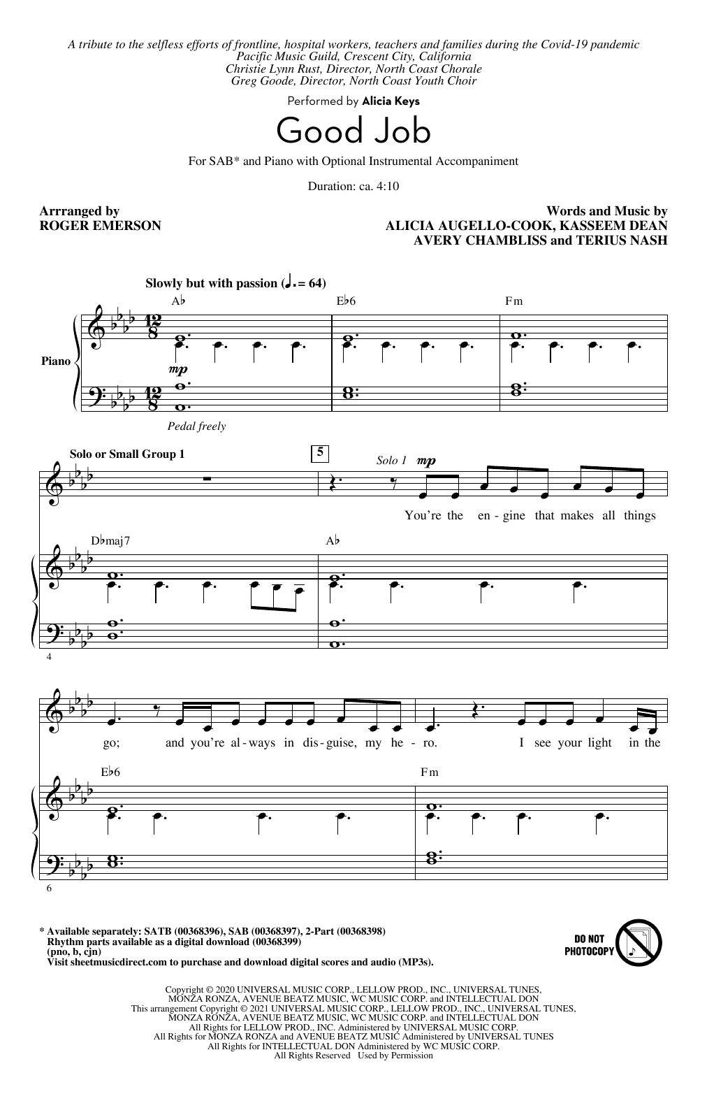 Download Alicia Keys Good Job (arr. Roger Emerson) Sheet Music and learn how to play SATB Choir PDF digital score in minutes