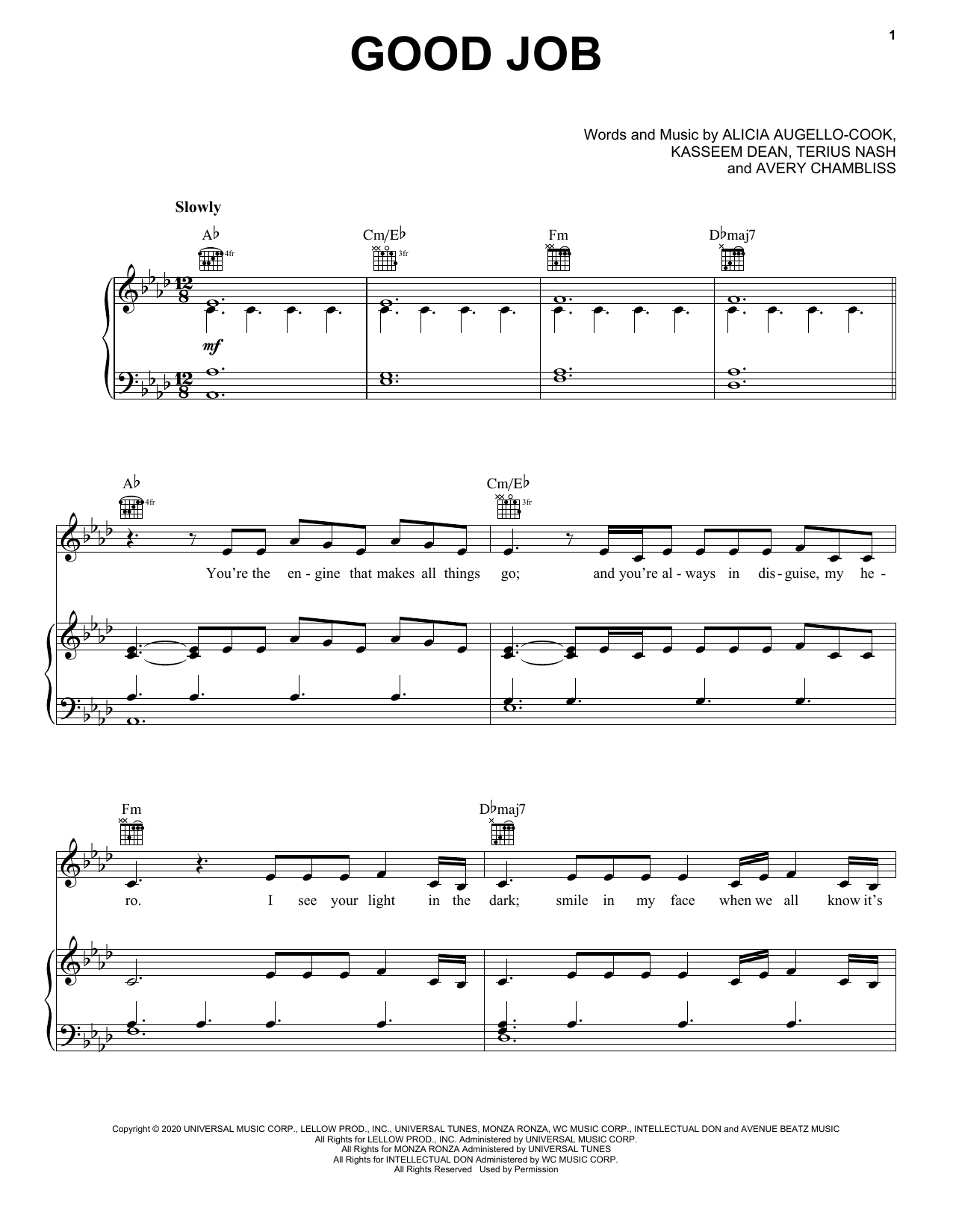 Download Alicia Keys Good Job Sheet Music and learn how to play Piano, Vocal & Guitar Chords (Right-Hand Melody) PDF digital score in minutes