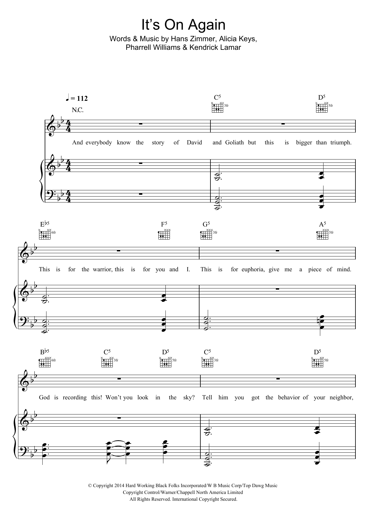 Download Alicia Keys It's On Again Sheet Music and learn how to play Piano, Vocal & Guitar PDF digital score in minutes