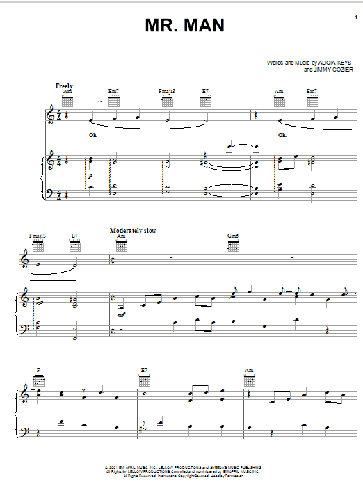 Download Alicia Keys Mr. Man Sheet Music and learn how to play Piano, Vocal & Guitar (Right-Hand Melody) PDF digital score in minutes