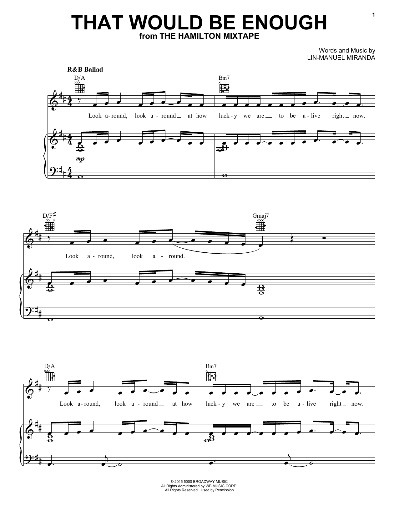 Download Lin-Manuel Miranda That Would Be Enough Sheet Music and learn how to play Piano, Vocal & Guitar (Right-Hand Melody) PDF digital score in minutes