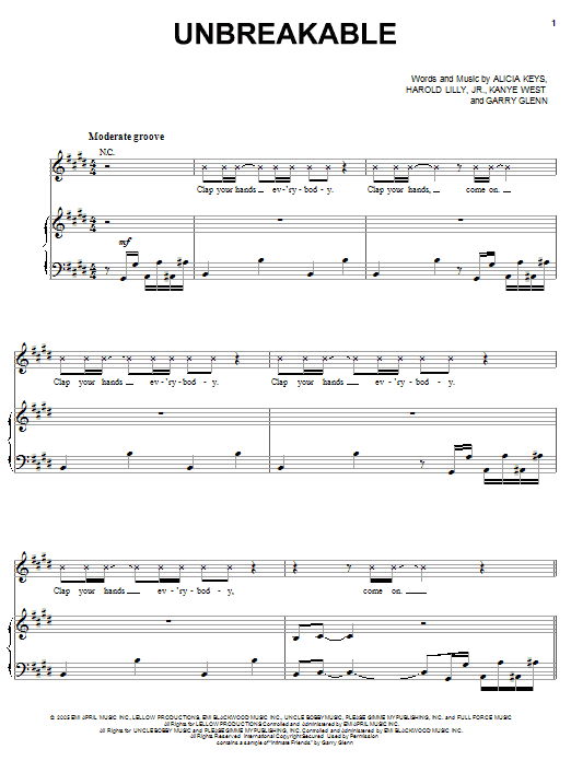 Download Alicia Keys Unbreakable Sheet Music and learn how to play Piano, Vocal & Guitar (Right-Hand Melody) PDF digital score in minutes