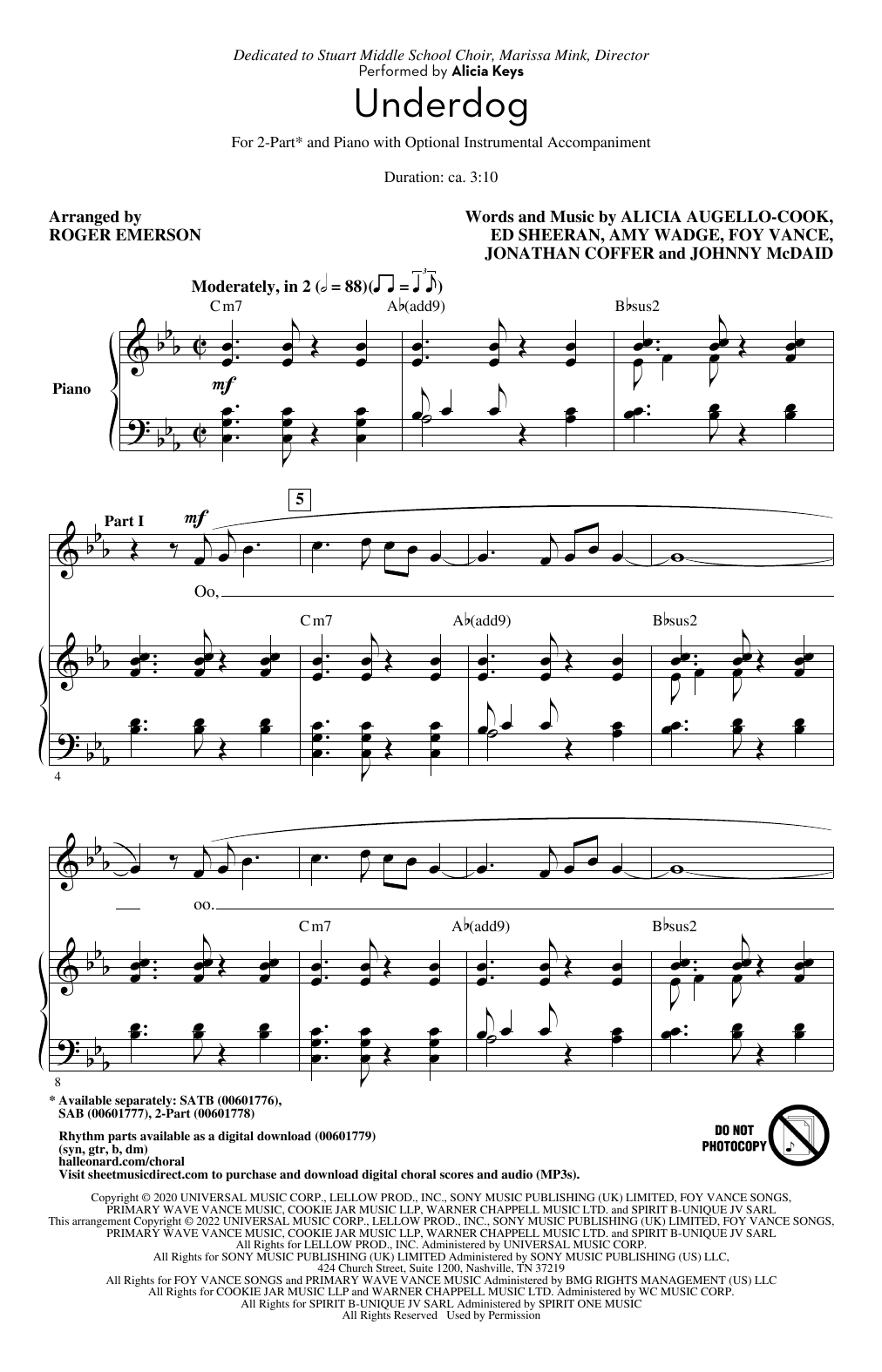 Download Alicia Keys Underdog (arr. Roger Emerson) Sheet Music and learn how to play 2-Part Choir PDF digital score in minutes