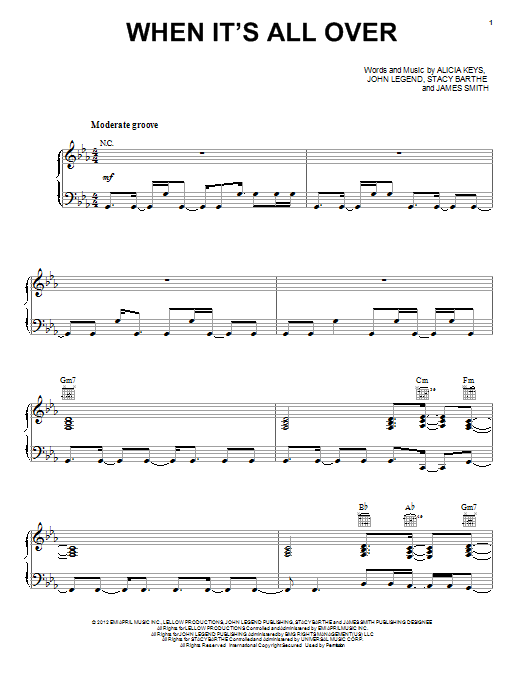 Download Alicia Keys When It's All Over Sheet Music and learn how to play Piano, Vocal & Guitar (Right-Hand Melody) PDF digital score in minutes