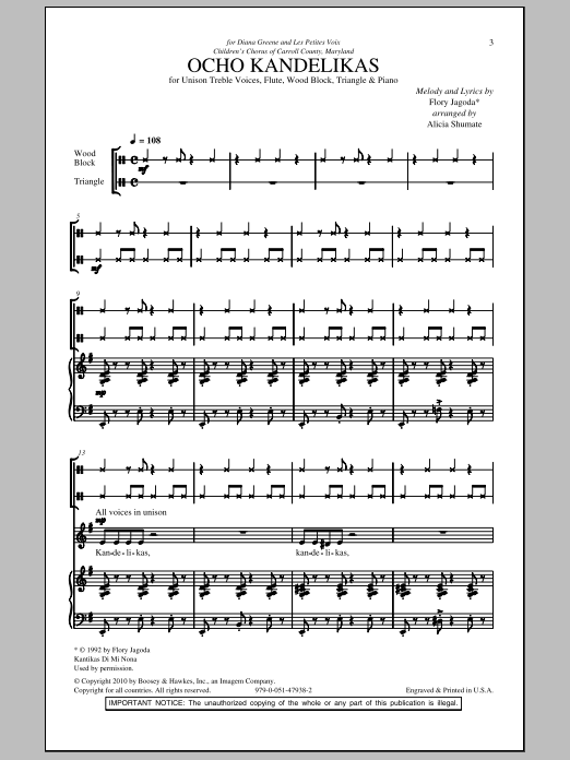 Download Alicia Shumate Ocho Kandelikas Sheet Music and learn how to play Unison Choral PDF digital score in minutes
