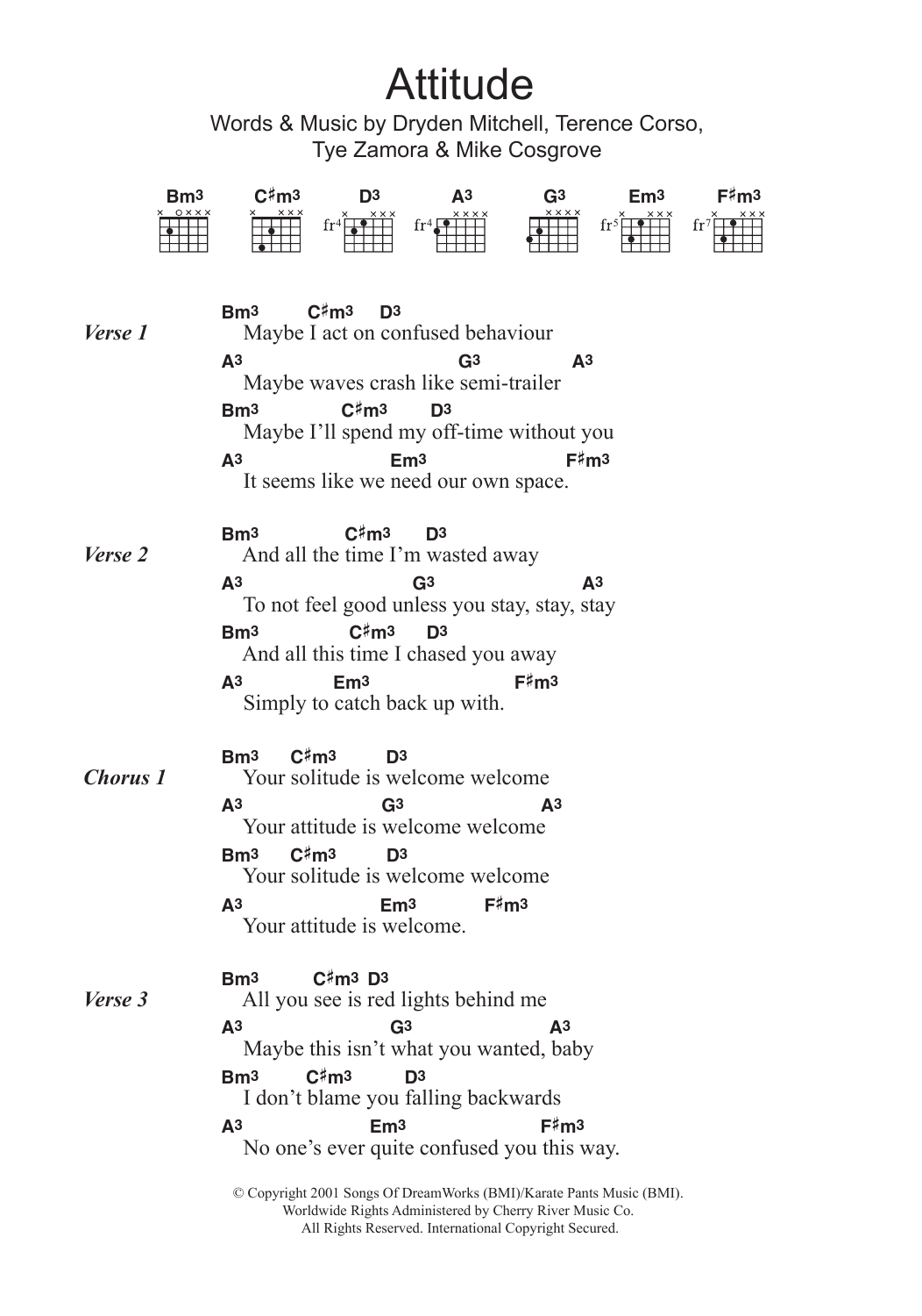 Download Alien Ant Farm Attitude Sheet Music and learn how to play Lyrics & Chords PDF digital score in minutes