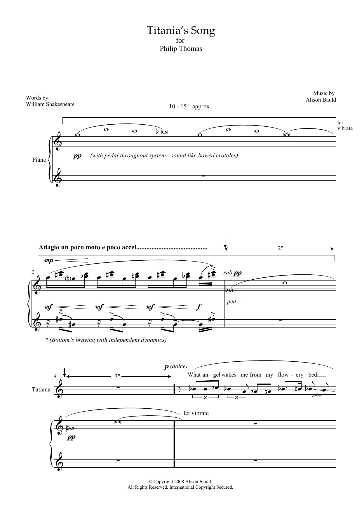 Download Alison Bauld Titania's Song (for soprano & piano) Sheet Music and learn how to play Piano & Vocal PDF digital score in minutes