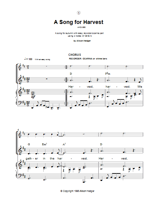 Download Alison Hedger A Song For Harvest Sheet Music and learn how to play Piano, Vocal & Guitar (Right-Hand Melody) PDF digital score in minutes