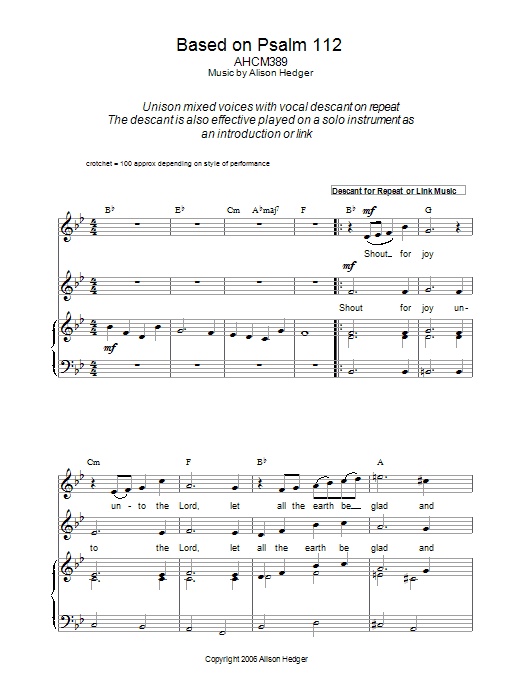Download Alison Hedger Based On Psalm 112 Sheet Music and learn how to play Piano, Vocal & Guitar (Right-Hand Melody) PDF digital score in minutes