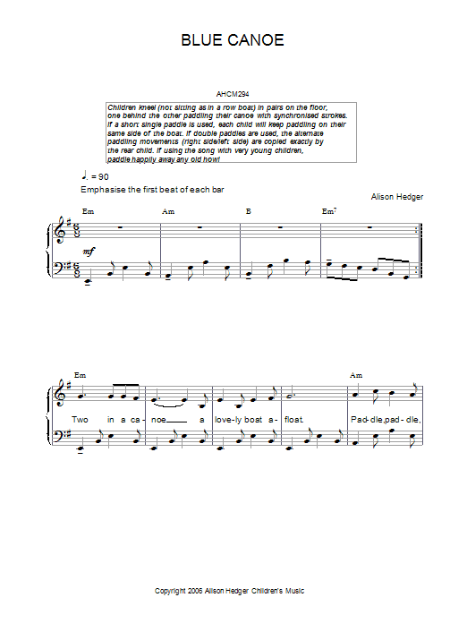 Download Alison Hedger Blue Canoe Sheet Music and learn how to play Piano, Vocal & Guitar (Right-Hand Melody) PDF digital score in minutes