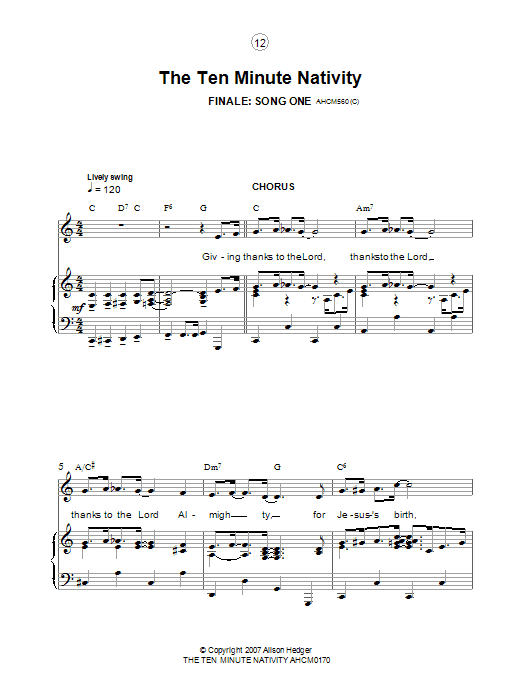Download Alison Hedger Finale (from The Ten Minute Nativity) Sheet Music and learn how to play Piano, Vocal & Guitar PDF digital score in minutes