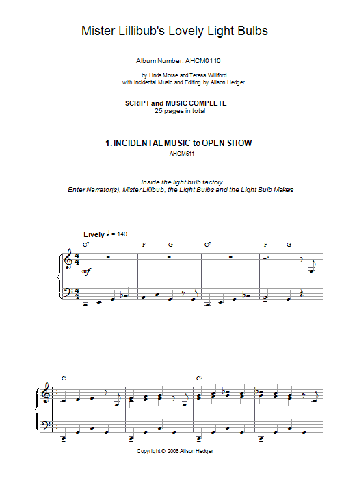 Download Alison Hedger Incidental Music (from Mister Lillibub's Lovely Light Bulbs) Sheet Music and learn how to play Piano Solo PDF digital score in minutes