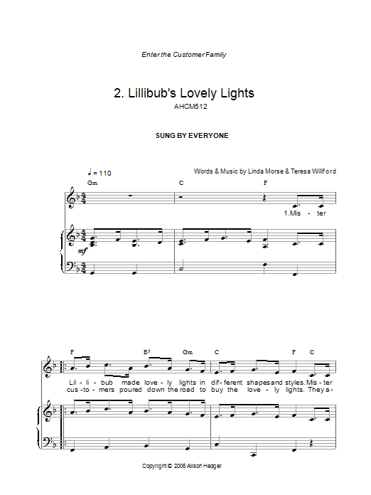 Download Alison Hedger Lillibub's Lovely Lights (from Mister Lillibub's Lovely Light Bulbs) Sheet Music and learn how to play Piano, Vocal & Guitar Chords PDF digital score in minutes