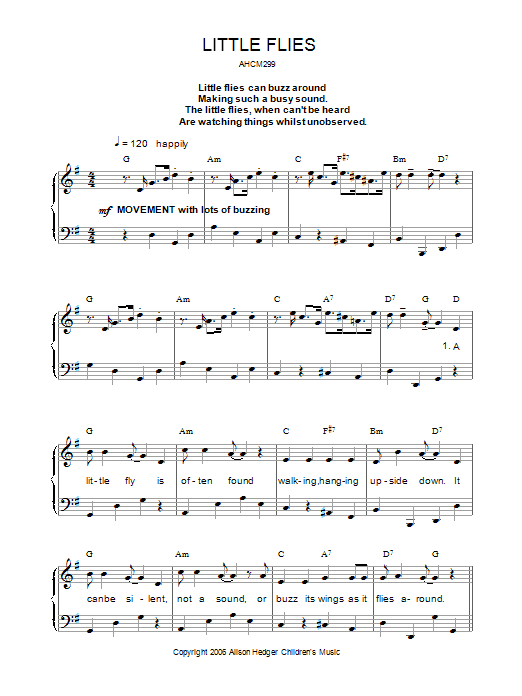 Download Alison Hedger Little Flies Sheet Music and learn how to play Piano, Vocal & Guitar (Right-Hand Melody) PDF digital score in minutes