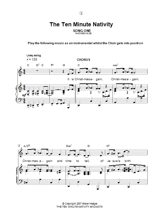 Download Alison Hedger Song One / Instrumental Introduction (from The Ten Minute Nativity) Sheet Music and learn how to play Lead Sheet / Fake Book PDF digital score in minutes