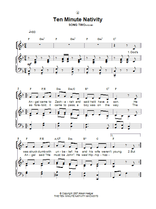 Download Alison Hedger Song Two (from The Ten Minute Nativity) Sheet Music and learn how to play Piano, Vocal & Guitar PDF digital score in minutes