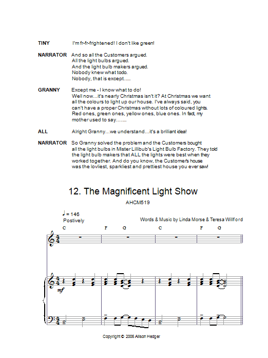 Download Alison Hedger The Magnificent Light Show (from Mister Lillibub's Lovely Light Bulbs) Sheet Music and learn how to play Piano, Vocal & Guitar Chords PDF digital score in minutes