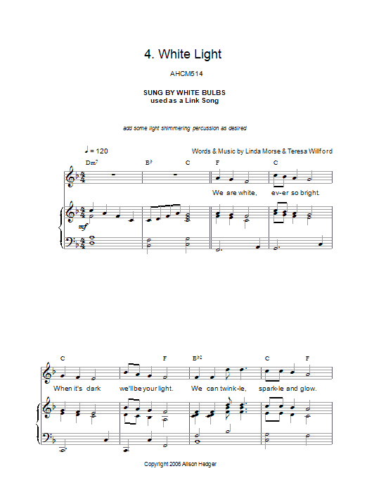Download Alison Hedger White Light (from Mister Lillibub's Lovely Light Bulbs) Sheet Music and learn how to play Piano, Vocal & Guitar PDF digital score in minutes