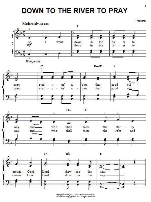 Download Alison Krauss Down To The River To Pray Sheet Music and learn how to play Easy Piano PDF digital score in minutes