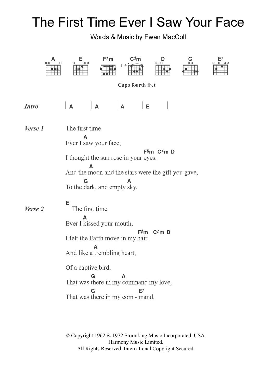 Download Alison Moyet The First Time Ever I Saw Your Face Sheet Music and learn how to play Guitar Chords/Lyrics PDF digital score in minutes
