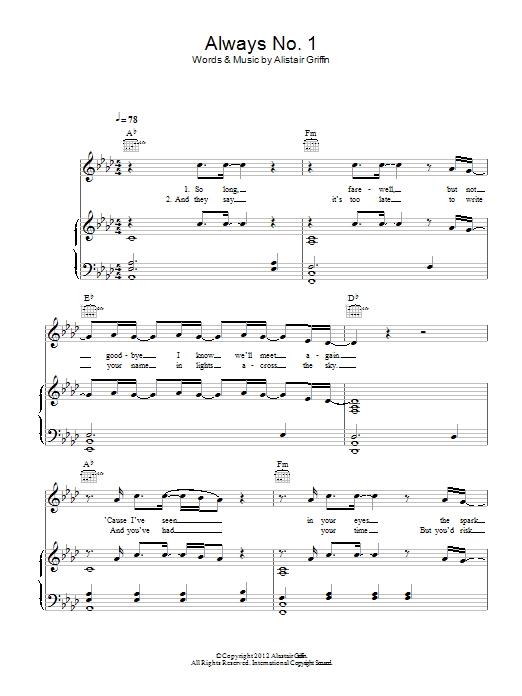 Download Alistair Griffin Always No.1 Sheet Music and learn how to play Piano, Vocal & Guitar (Right-Hand Melody) PDF digital score in minutes