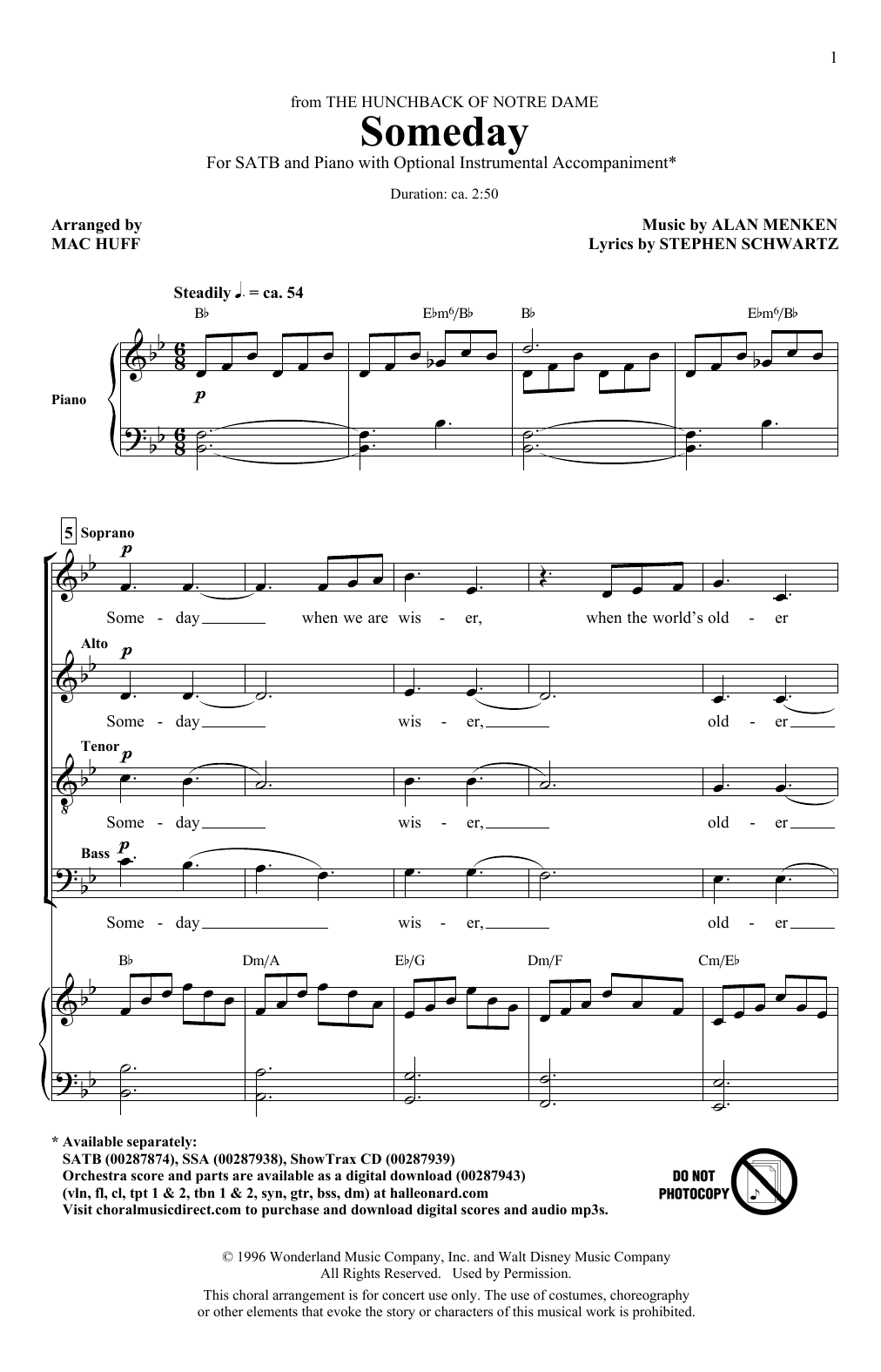 Download Alan Menken & Stephen Schwartz Someday (from Walt Disney's The Hunchback Of Notre Dame) (arr. Mac Huff) Sheet Music and learn how to play SATB Choir PDF digital score in minutes