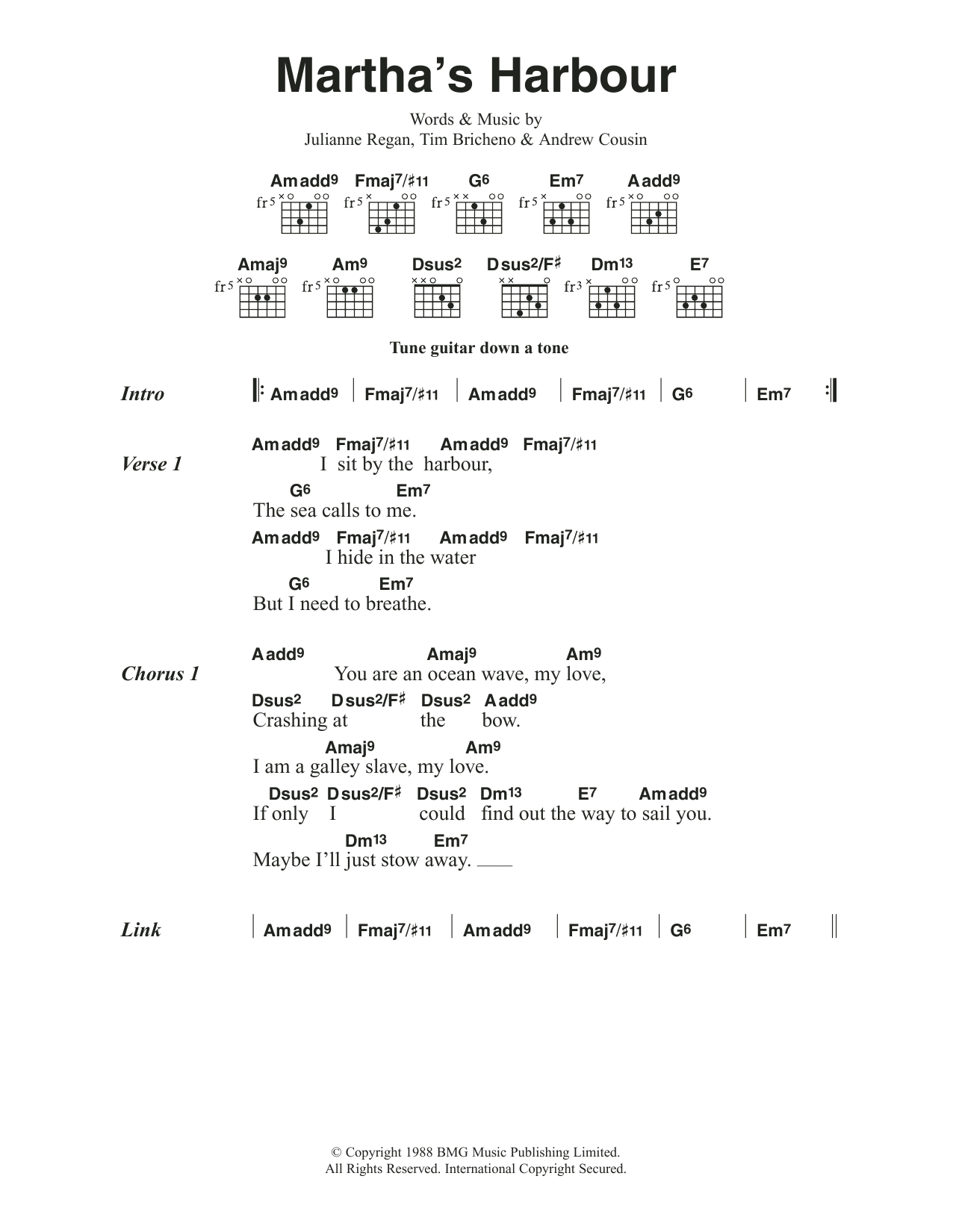 Download All About Eve Martha's Harbour Sheet Music and learn how to play Lyrics & Chords PDF digital score in minutes