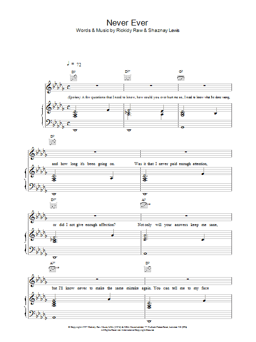 Download All Saints Never Ever Sheet Music and learn how to play Melody Line, Lyrics & Chords PDF digital score in minutes