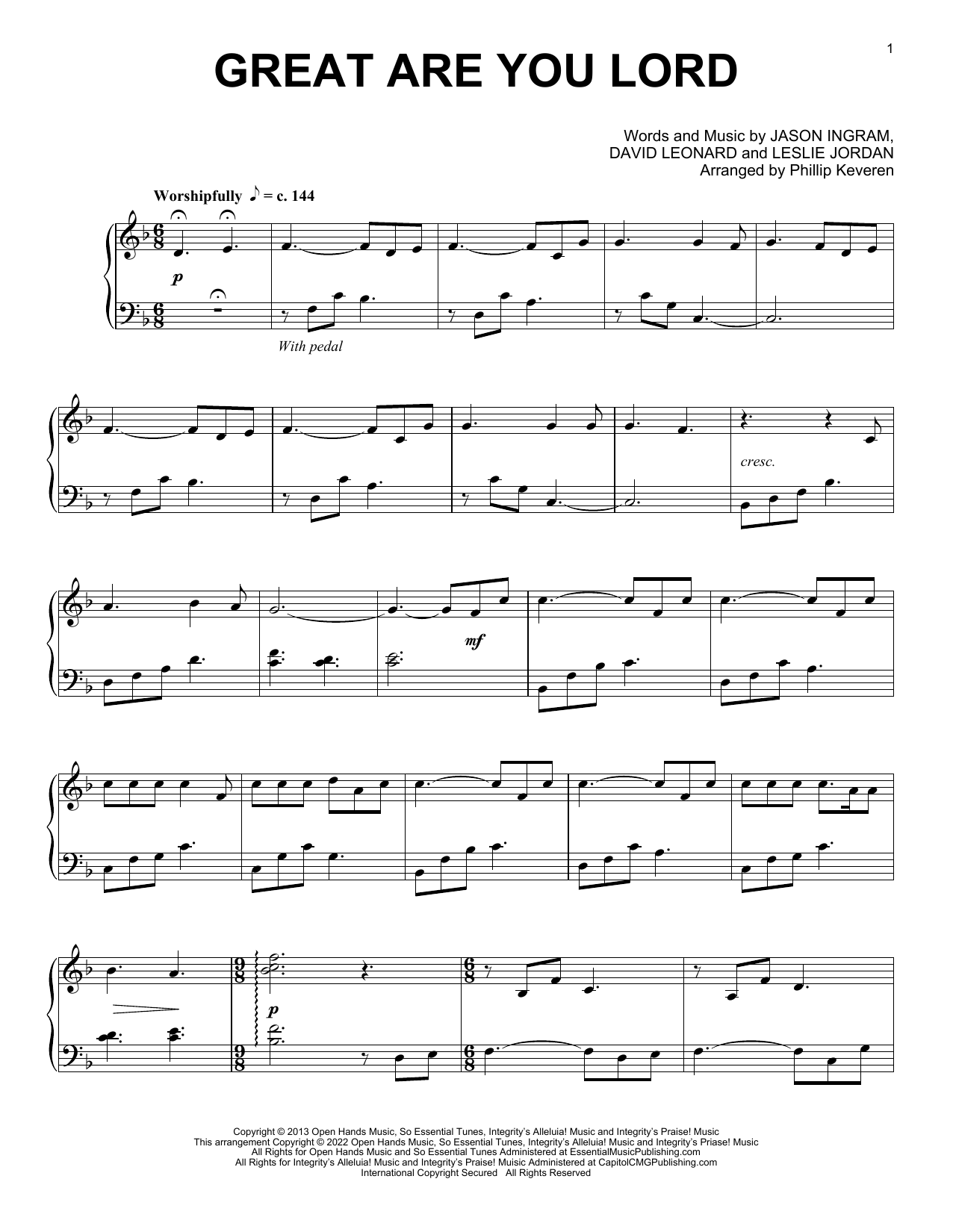 Download All Sons & Daughters Great Are You Lord (arr. Phillip Keveren) Sheet Music and learn how to play Piano Solo PDF digital score in minutes