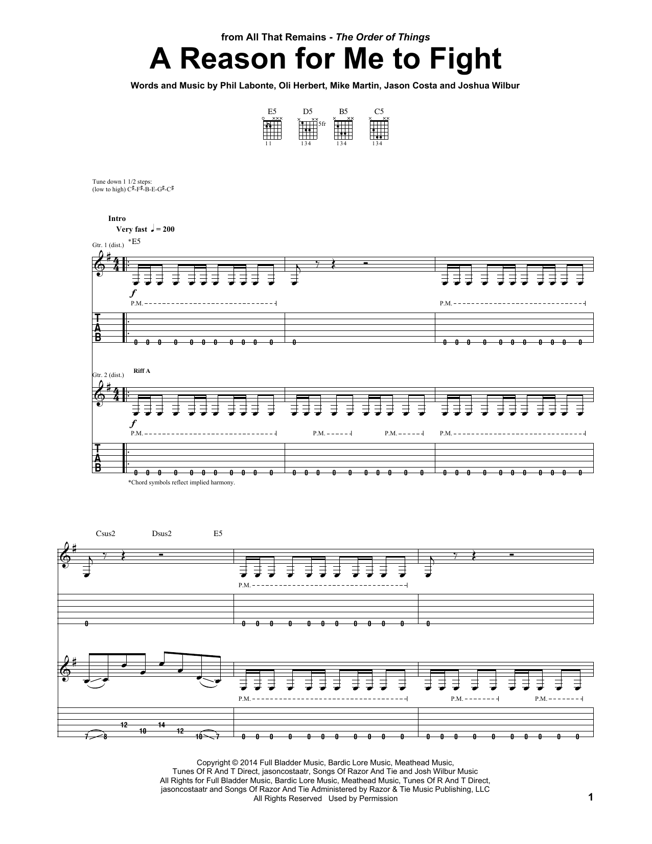 Download All That Remains A Reason For Me To Fight Sheet Music and learn how to play Guitar Tab PDF digital score in minutes