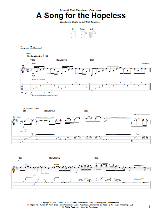 Download All That Remains A Song For The Hopeless Sheet Music and learn how to play Guitar Tab PDF digital score in minutes