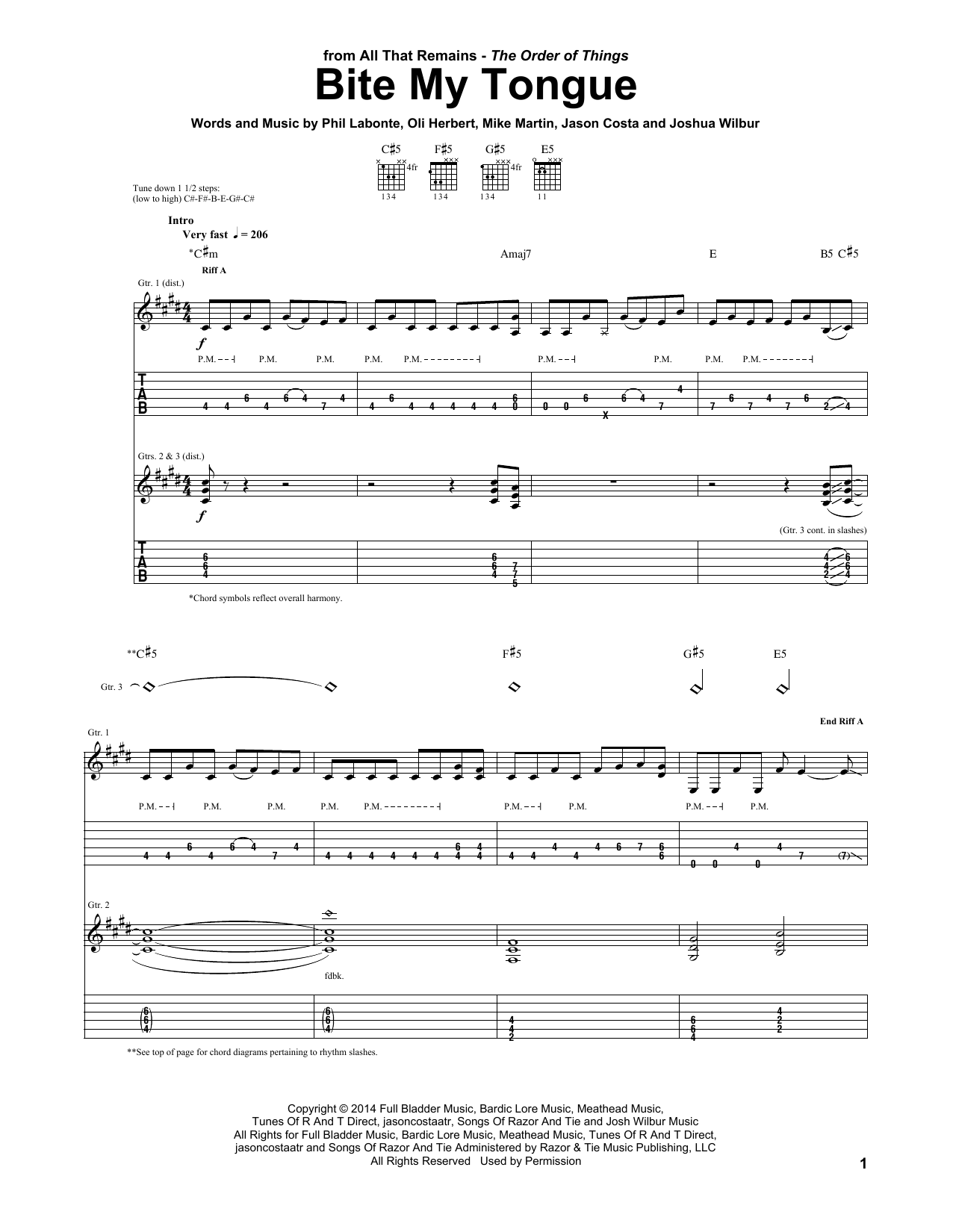 Download All That Remains Bite My Tongue Sheet Music and learn how to play Guitar Tab PDF digital score in minutes